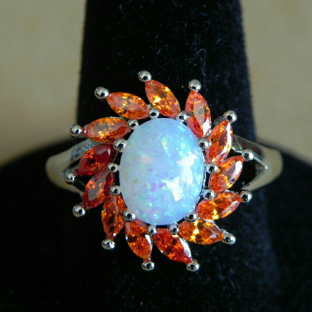 Fire and White Opal Ring
